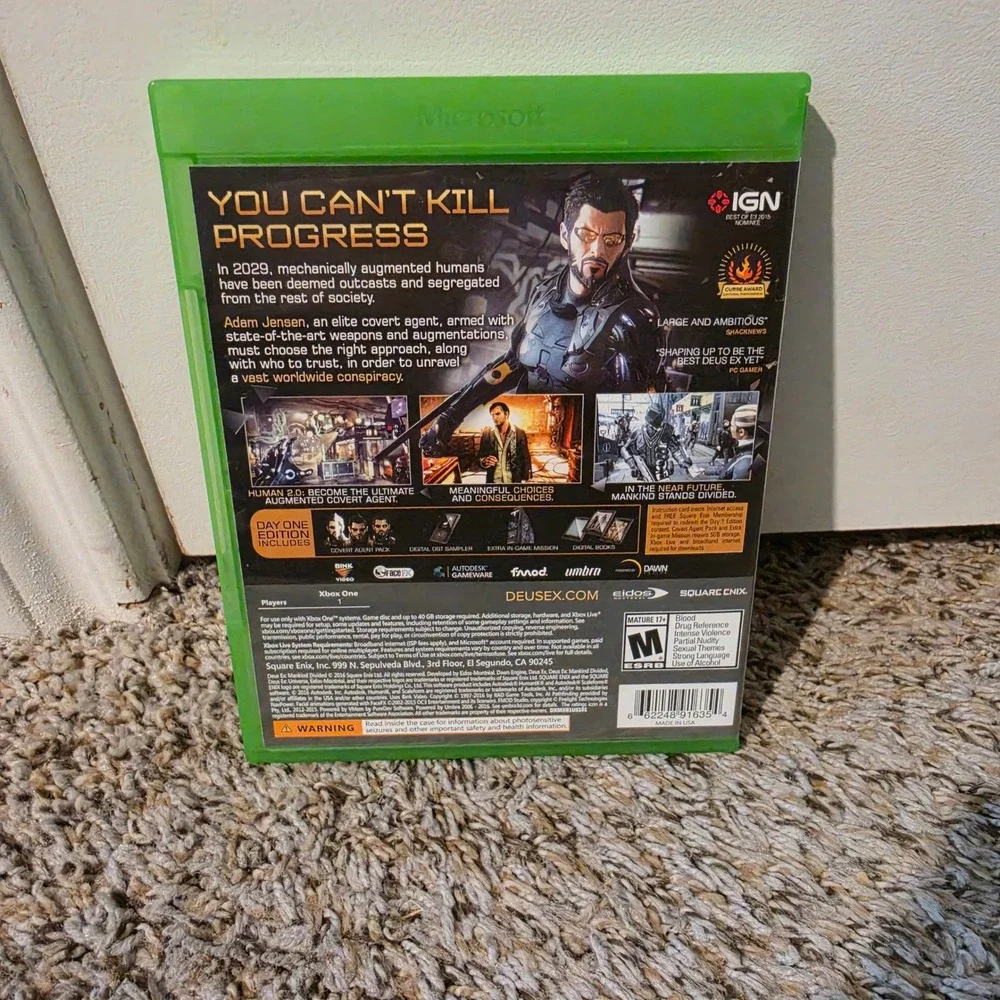 Deus Ex Mankind Divided Day One Edition Xbox One Microsoft 2016 Physical Disc